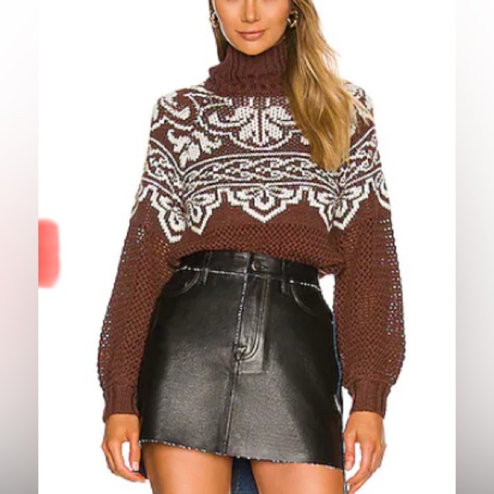 Tularosa Brown and White Cowl Neck Sweater with Nordic Pattern